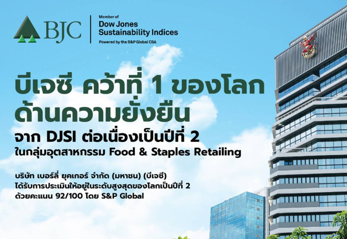 บีเจซี คว้าที่ 1 ด้านความยั่งยืนจาก DJSI ต่อเนื่องเป็นปีที่ 2  ในกลุ่มอุตสาหกรรม Food & Staples Retailing ด้วยคะแนนสูงสุดของโลก